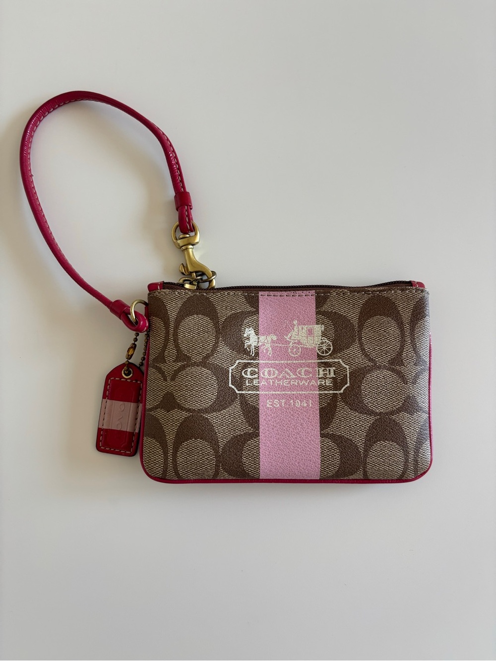 Pink & brown coach wristlet